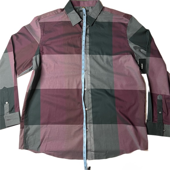 NWT Alfani Long Sleeve Plaid Burgundy Button Up Dress Shirt 2XL XXL - Picture 8 of 8